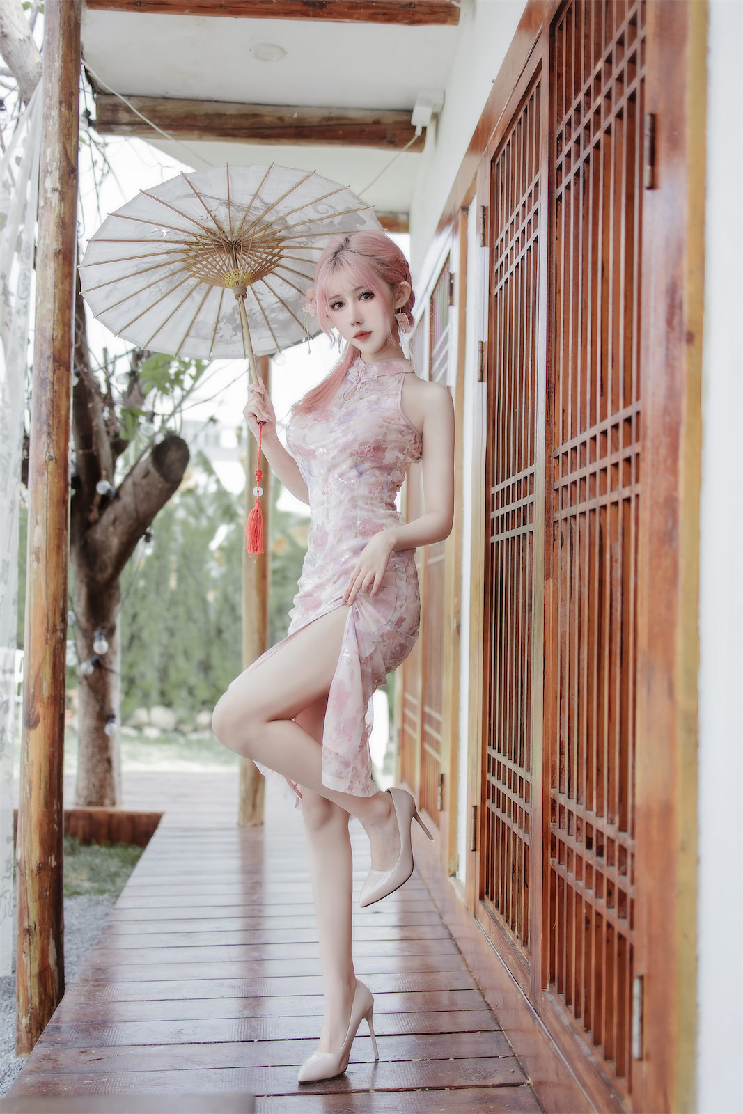 仙女月 粉色旗袍1