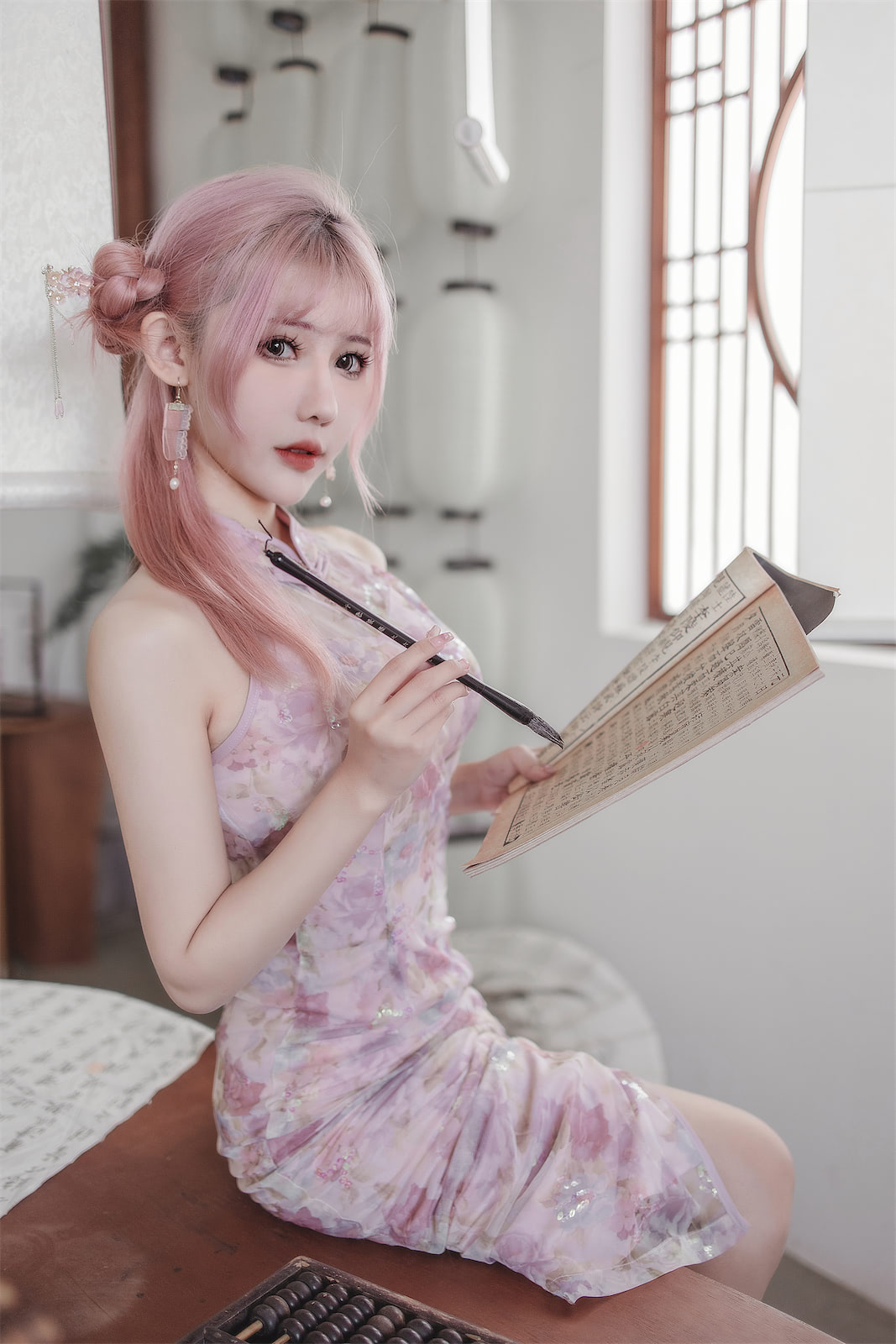 仙女月 粉色旗袍3