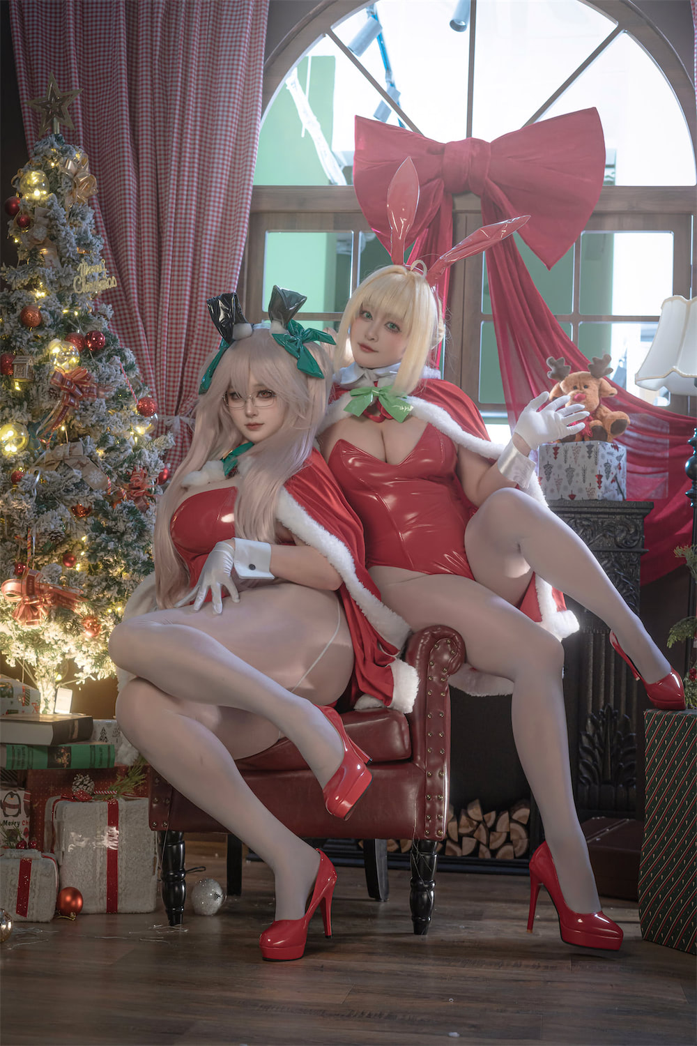 洛璃LoLiSAMA&奈良桔桔 圣诞尼禄&玉藻前双人兔女郎6