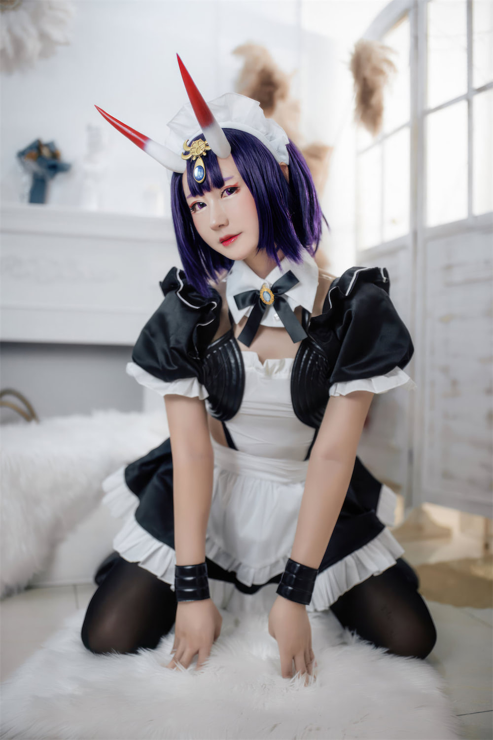 羽生三未 酒吞童子女仆半透ol红色毛衣5