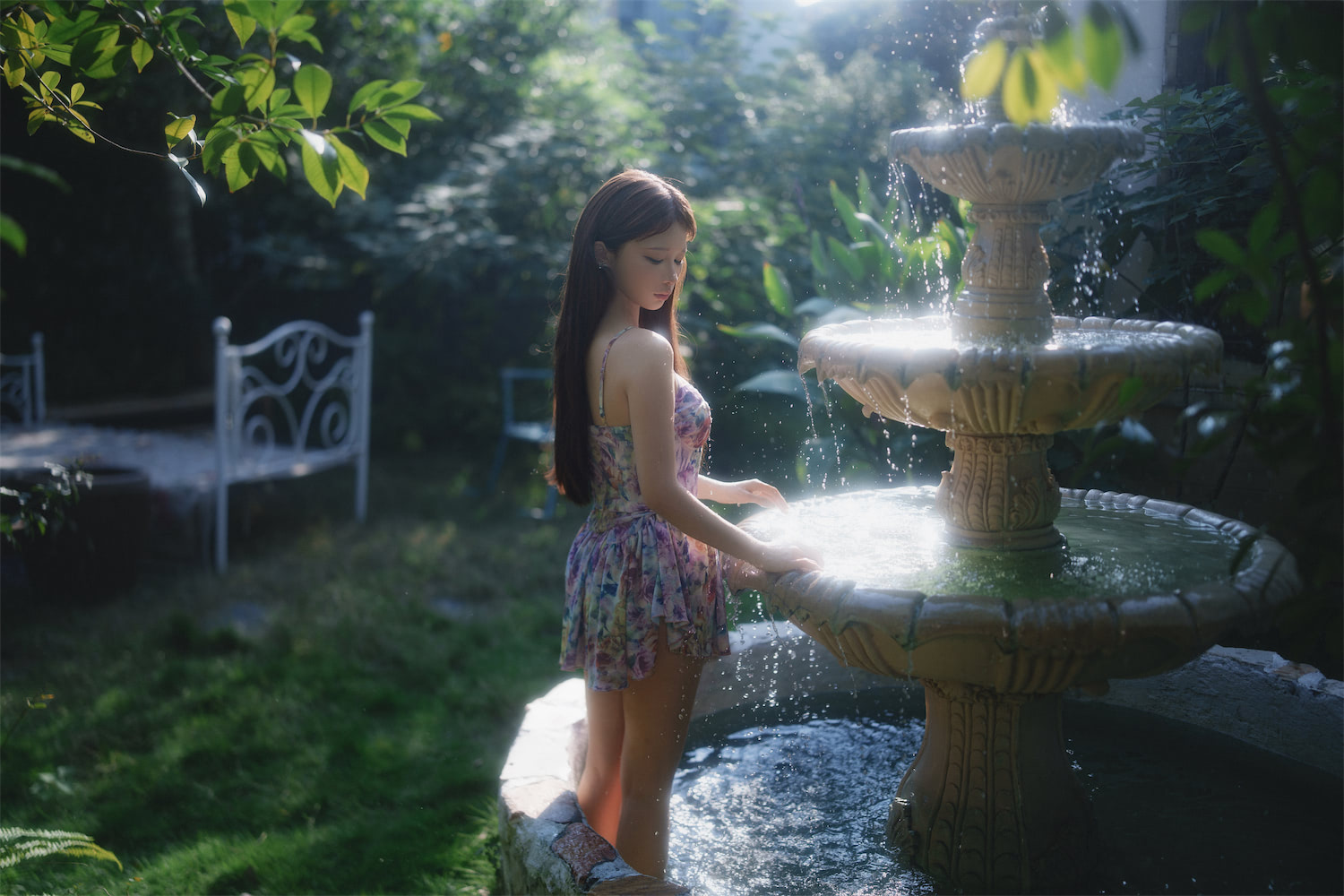蠢沫沫 水池碎花裙午后樱眠7
